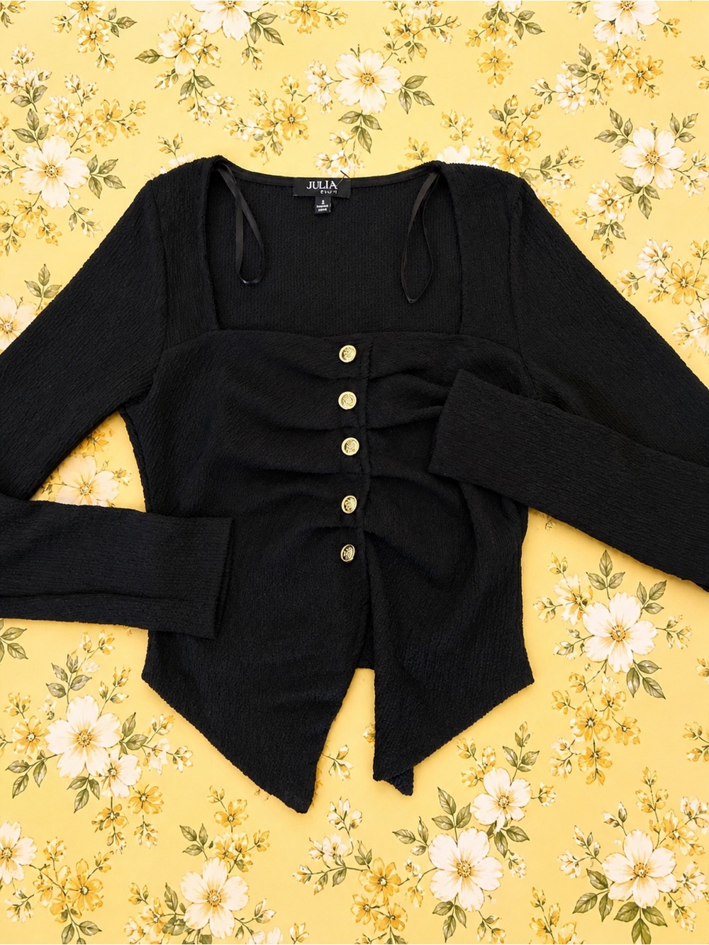 JULIA Black Button-Front Long-Sleeve Blouse